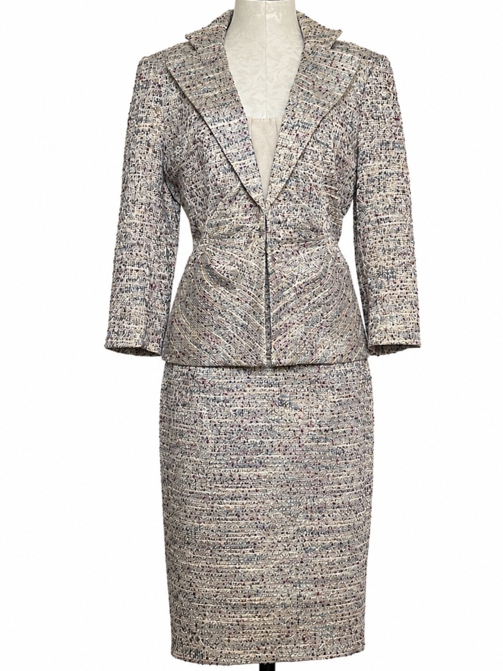 Kay Unger New York 2 Pc Metallic Tweed Dress & Jacket Suit Set Size 14